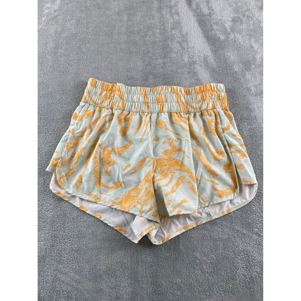 DSG Womens Stride Running Shorts Yellow Mint Abstract Smocked Waist Large